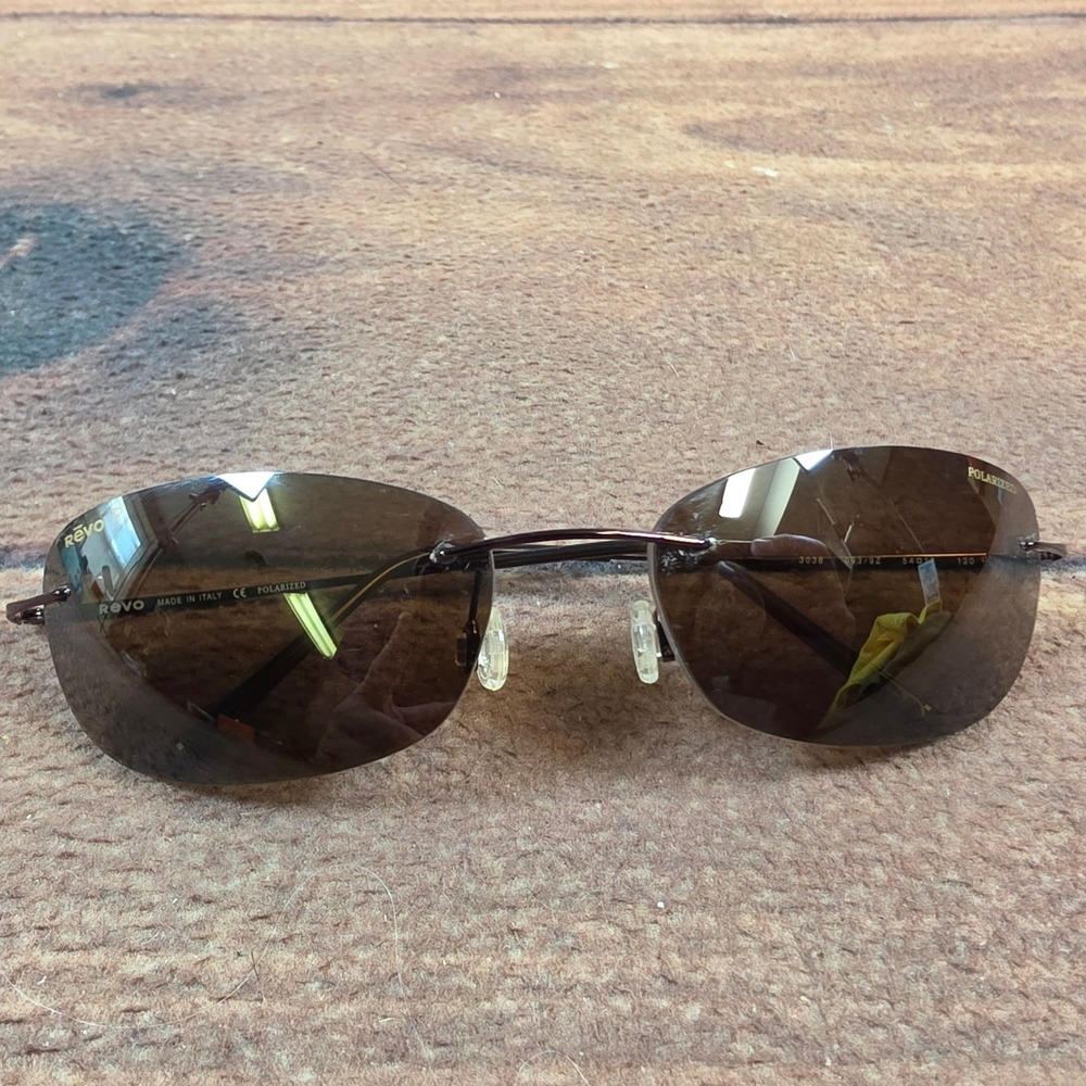 Revo 3038 Sunglasses Mens 54-17-120 Brown Excellent Polarized Rimless Italy